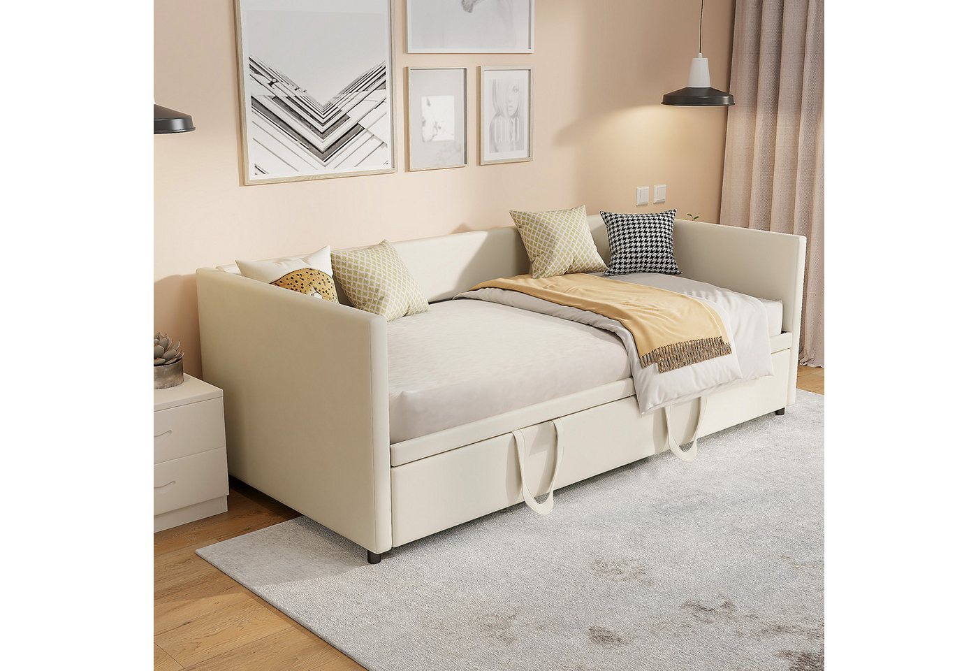 Simurq Schlafsofa Ausziehbares Schlafsofa, Gästebett mit Armlehnen, Tagesbett, Daybett Schlafsofa mit Ausziehbett 90/180x200cm Samt Bezug – Bild 2 von 5