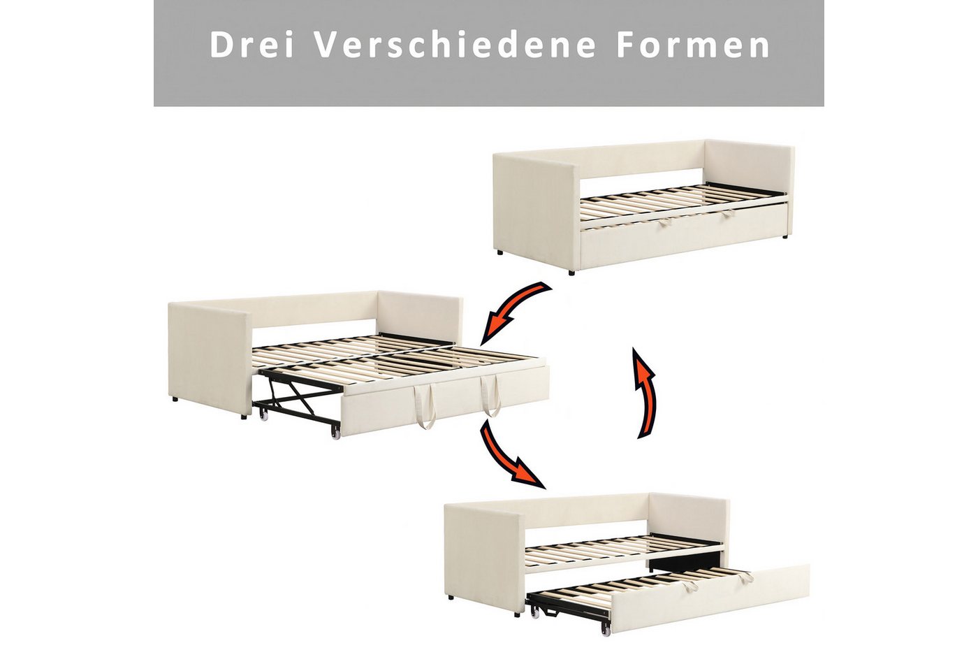 Simurq Schlafsofa Ausziehbares Schlafsofa, Gästebett mit Armlehnen, Tagesbett, Daybett Schlafsofa mit Ausziehbett 90/180x200cm Samt Bezug – Bild 4 von 5