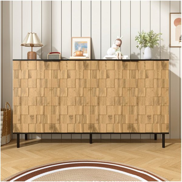 Simurq Sideboard Kommode 160 cm, Stauraumschrank aus Holzoptik (1 St., Mit viel Stauraum für Wohnzimmer und Esszimmer), Moderner Schrank,stabilem Metallgestell
