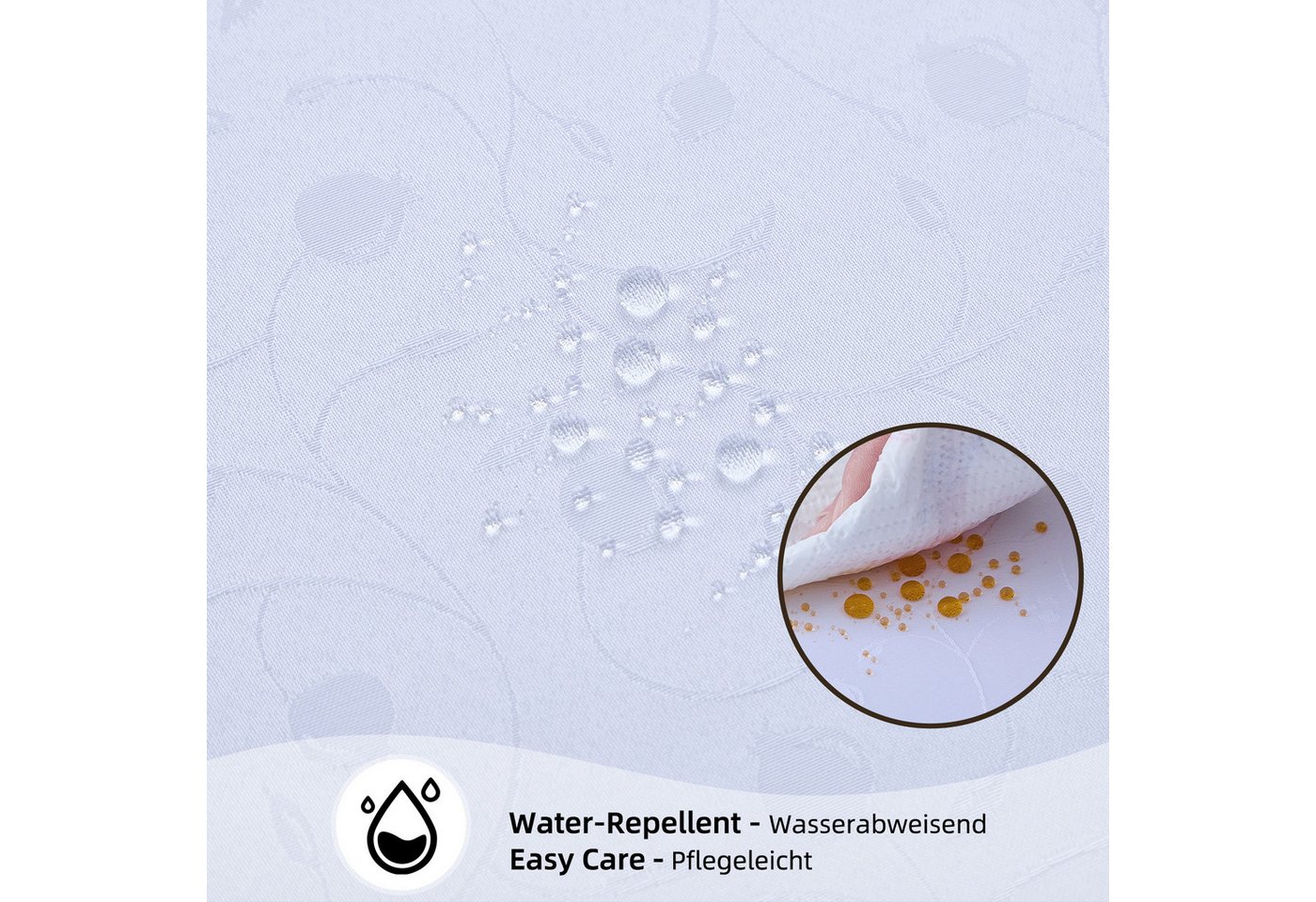 Simurq Tischdecke Abwaschbar - Lotuseffekt, Wasserabweisend & Pflegeleicht Tischdecken (Tischdecke weiß Grau Beige Tischdecke Rund - Tischtuch Table Cloth) – Bild 3 von 5