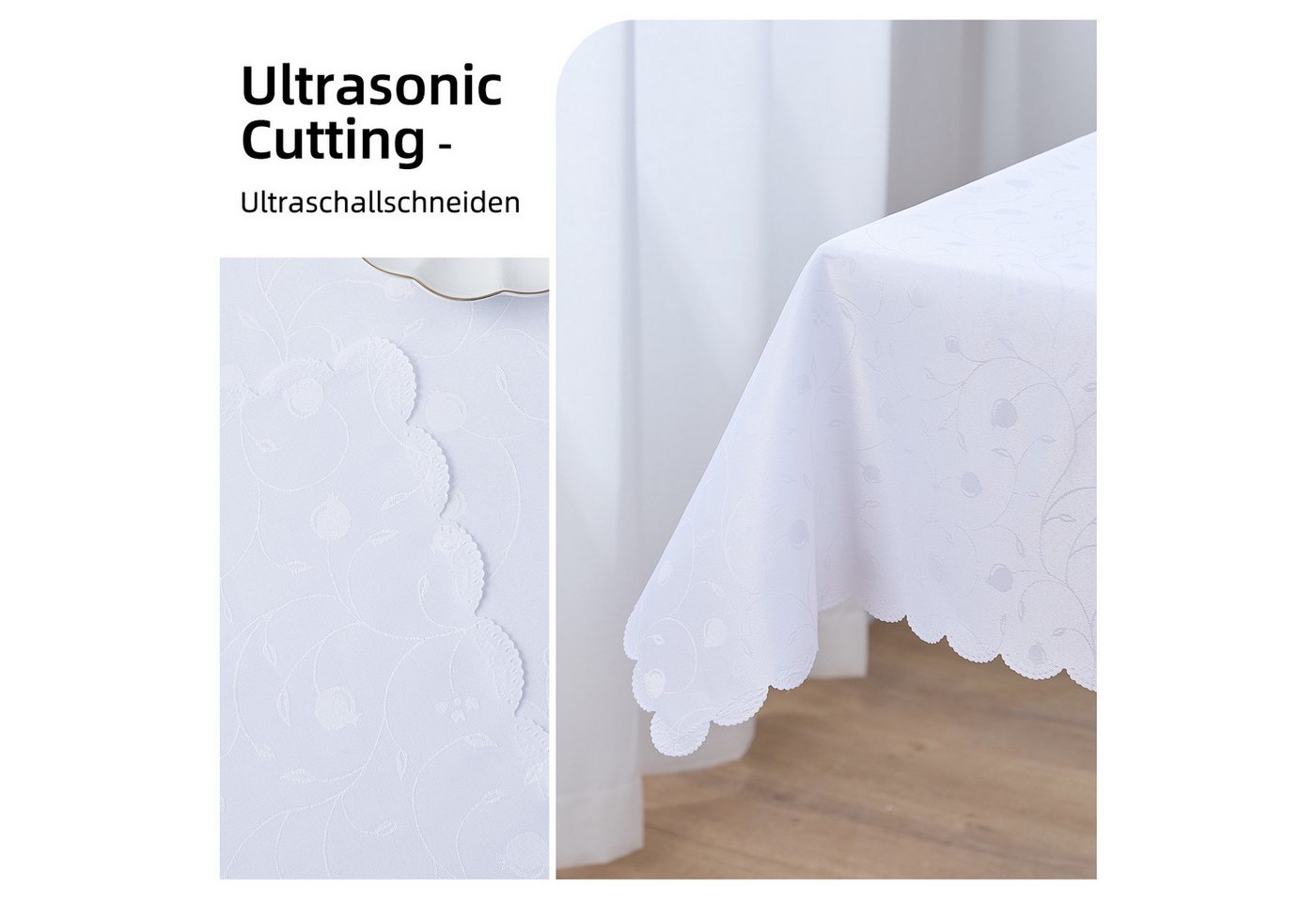 Simurq Tischdecke Abwaschbar - Lotuseffekt, Wasserabweisend & Pflegeleicht Tischdecken (Tischdecke weiß Grau Beige Tischdecke Rund - Tischtuch Table Cloth) – Bild 5 von 5