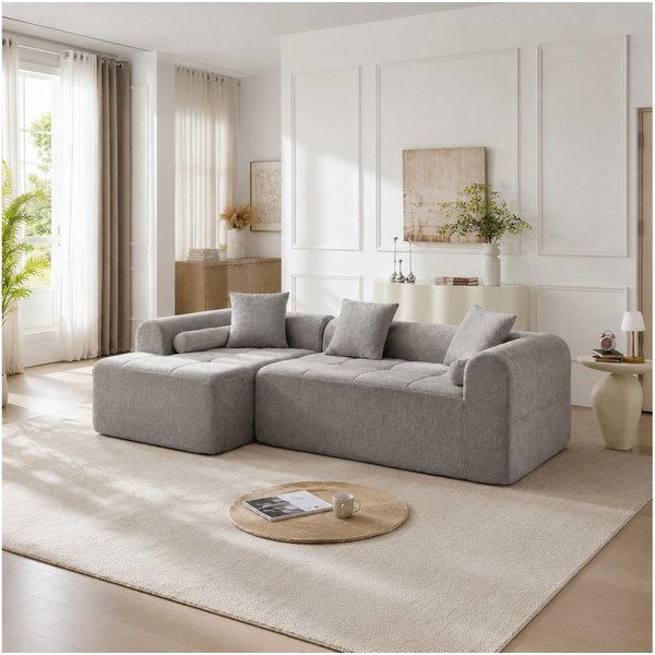 Sinaopus Ecksofa Ecksofa Chenille mit Karosteppung, moderne L-Form Couch, Designersofa als Wohnlandschaft mit Komfortpolsterung und Kissen