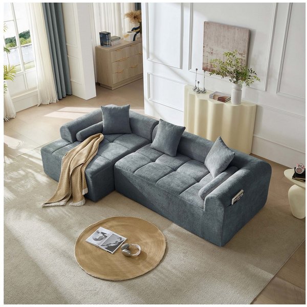 Sinaopus Ecksofa Ecksofa Modulsofa Chenille mit tiefer Sitzfläche Wohnlandschaft, Modernes Lounge Sofa mit Komfortpolsterung, flexibel kombinierbar