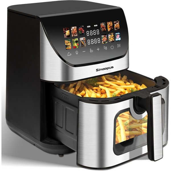 Sinaopus Heißluftfritteuse 8.5L XXL, 1800W Airfryer mit LED-Farbdisplay, Sichtfenster & 12 Programmen, 1800 W, Großer 9L Airfryer mit Touchscreen, Timer, Antiha