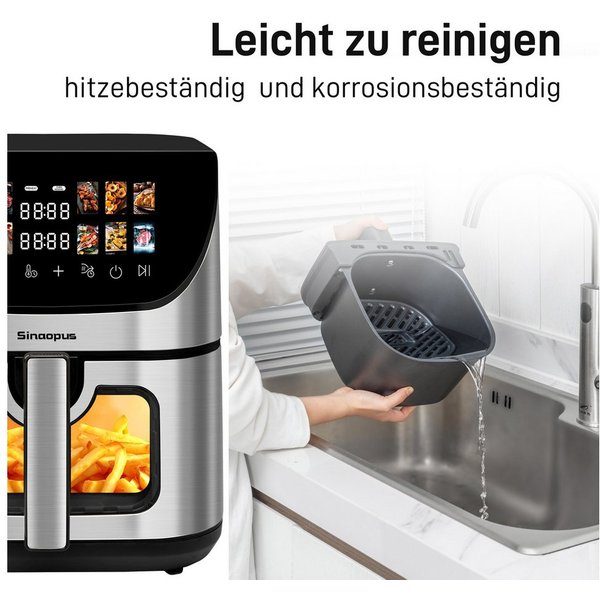 Sinaopus Heißluftfritteuse 8,5L XXL, Airfryer mit Sichtfenster, 12 Programmen, 1800,00 W, Airfryer mit LED-Farbdisplay, Timer & 80–200 °C Temperatur