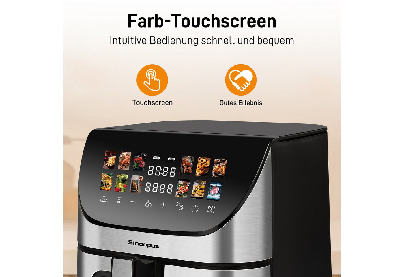 Sinaopus Heißluftfritteuse 8,5L XXL, Airfryer mit Sichtfenster, 12 Programmen, 1800,00 W, Airfryer mit LED-Farbdisplay, Timer & 80–200 °C Temperatur – Bild 5 von 5