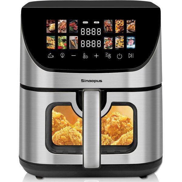 Sinaopus Heißluftfritteuse 8,5 L XXL Airfryer mit LED-Farbdisplay, großem Sichtfenster, 1800,00 W, 12 Automatikprogrammen und 1800 W Leistung