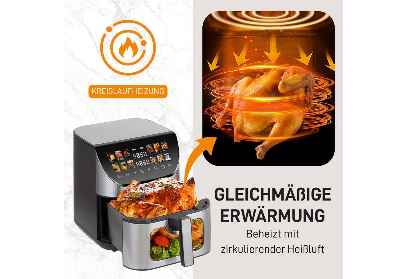 Sinaopus Heißluftfritteuse 8,5 L XXL Airfryer mit LED-Farbdisplay, großem Sichtfenster, 1800,00 W, 12 Automatikprogrammen und 1800 W Leistung – Bild 4 von 5