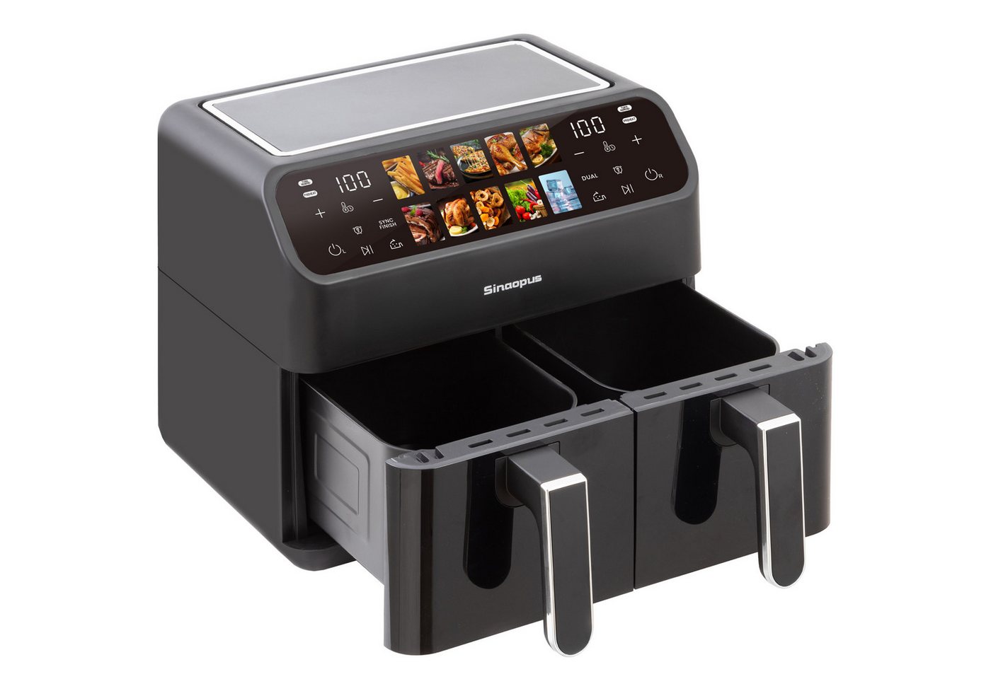 Sinaopus Heißluftfritteuse 9L XXL, Dual Airfryer 2000W mit LED-Display, Sichtfenster & 10 Programmen, 2000 W, Doppelkammer-Airfryer mit LED-Display, Sichtfenste – Bild 3 von 5