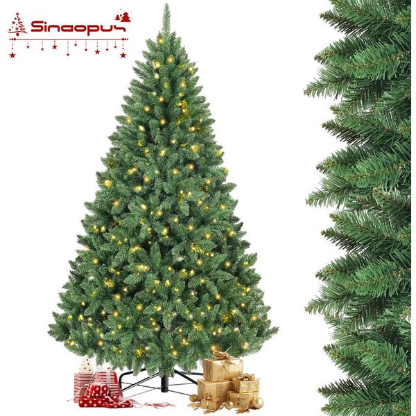Sinaopus Künstlicher Weihnachtsbaum mit Beleuchtung, Tannenbaum künstlich, PVC, 180/210cm, Metallständer, Künstliche Tanne, realistisch dicht, sicher & leicht a