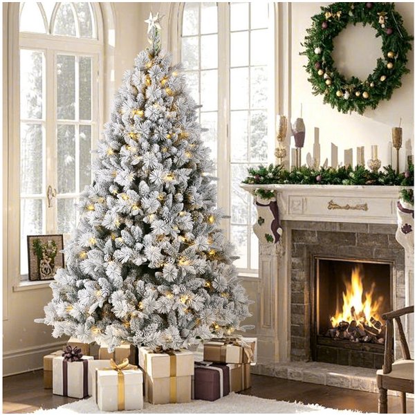 Sinaopus Künstlicher Weihnachtsbaum mit Schnee, Tannenbaum mit Tannenzapfen, wiederverwendbar, PVC+PE, Tannenbaum künstlich, Künstlicher Weihnachtsbaum mit Bele