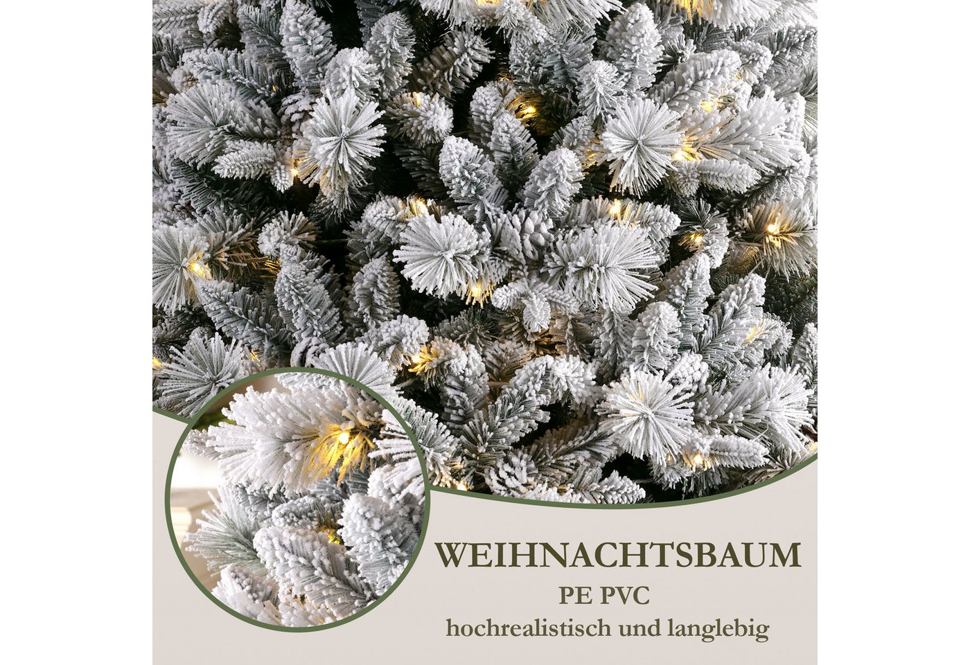 Sinaopus Künstlicher Weihnachtsbaum mit Schnee, Tannenbaum mit Tannenzapfen, wiederverwendbar, PVC+PE, Tannenbaum künstlich, Künstlicher Weihnachtsbaum mit Bele – Bild 2 von 5