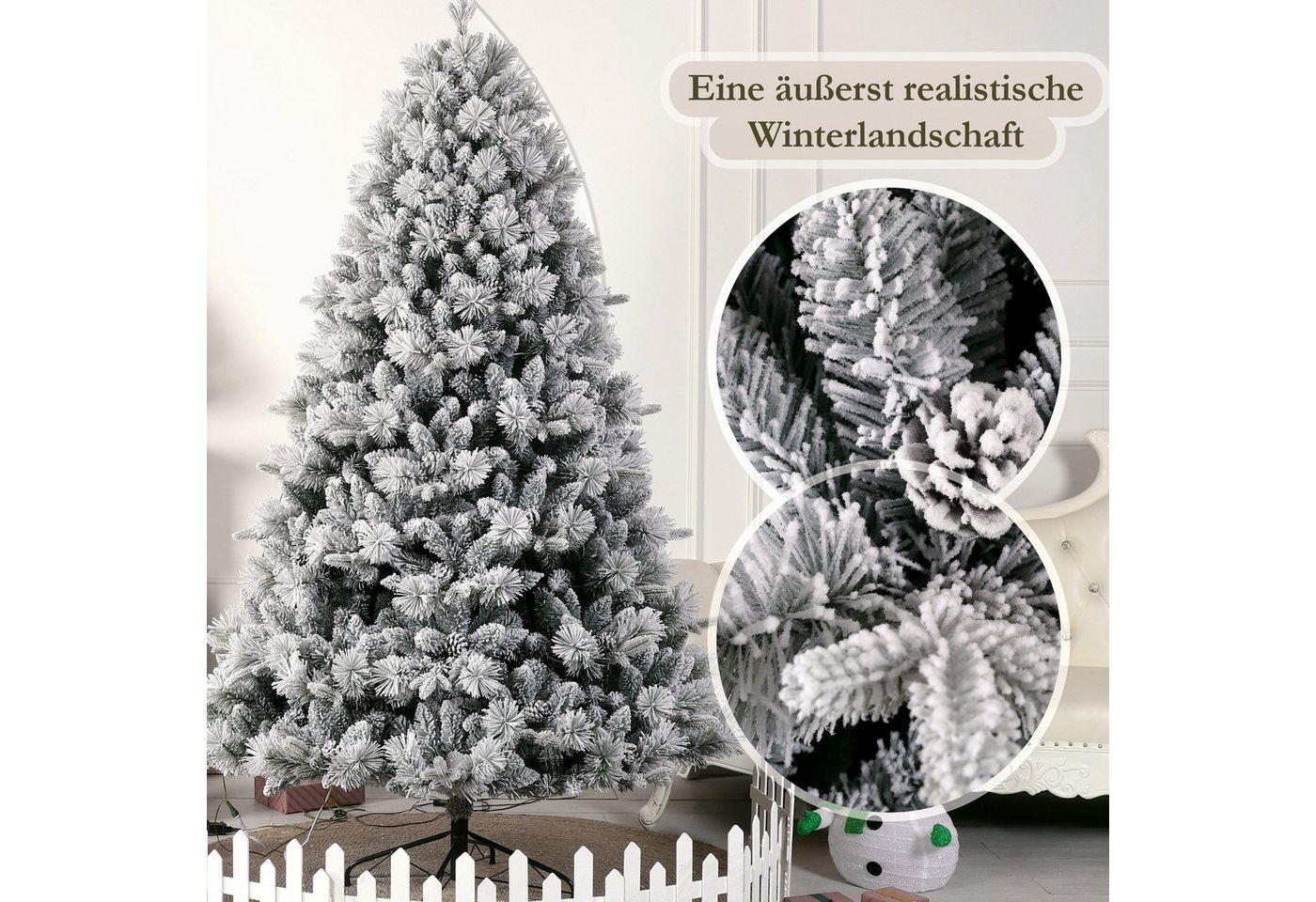 Sinaopus Künstlicher Weihnachtsbaum mit Schnee, Tannenbaum mit Tannenzapfen, wiederverwendbar, PVC+PE, Tannenbaum künstlich, Künstlicher Weihnachtsbaum mit Bele – Bild 3 von 5