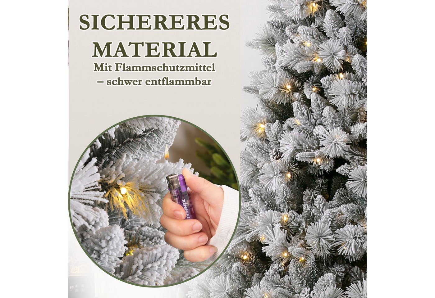 Sinaopus Künstlicher Weihnachtsbaum mit Schnee, Tannenbaum mit Tannenzapfen, wiederverwendbar, PVC+PE, Tannenbaum künstlich, Künstlicher Weihnachtsbaum mit Bele – Bild 5 von 5