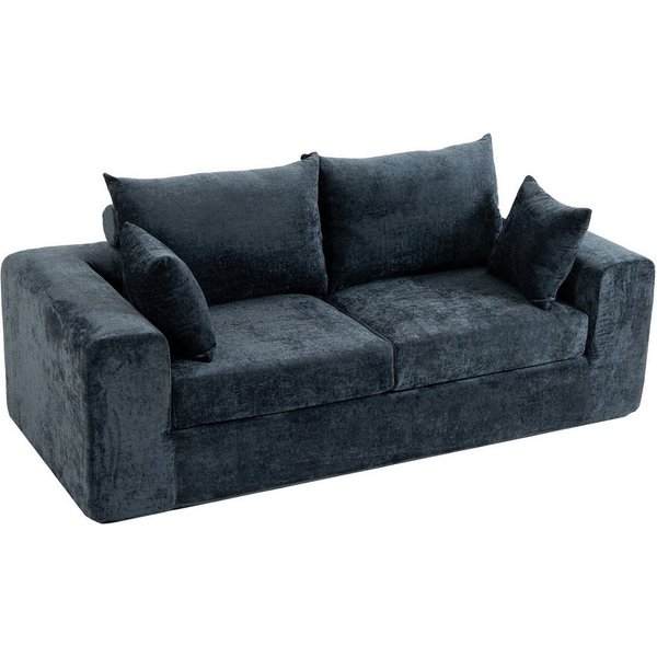 Sinaopus Schlafsofa 2-Sitzer Chenille Sofa mit Federpolsterung und Komfortkissen, Montagefreie Wohnzimmer-Couch mit weicher Schaumstoffpolsterung