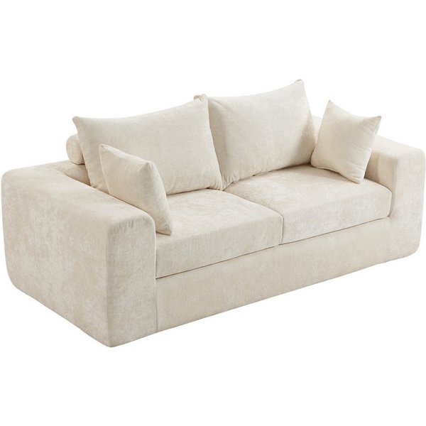Sinaopus Schlafsofa 2-Sitzer Chenille Sofa mit Federpolsterung und Komfortkissen, Montagefreie Wohnzimmer-Couch mit weicher Schaumstoffpolsterung