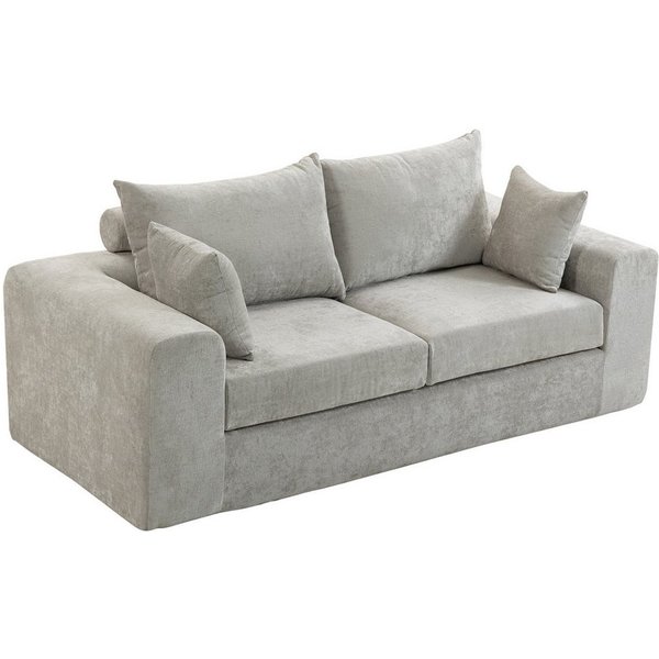 Sinaopus Schlafsofa 2-Sitzer Chenille Sofa mit Federpolsterung und Komfortkissen, Montagefreie Wohnzimmer-Couch mit weicher Schaumstoffpolsterung