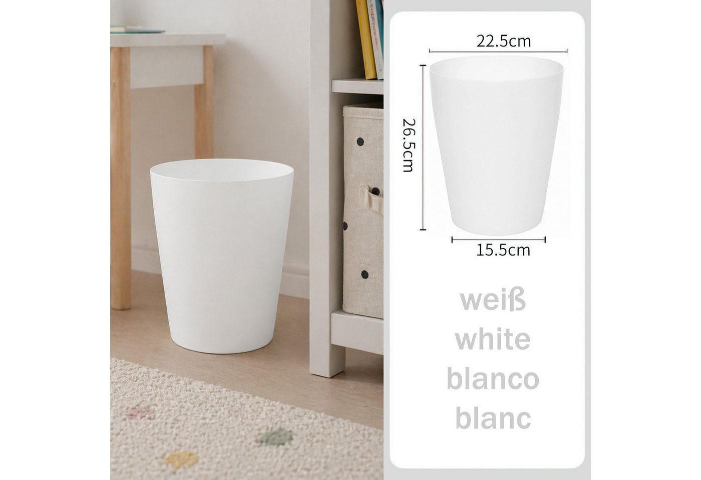 Sinoba Papierkorb rund moderner Mülleimer Papiereimer 788789, aus Kunststoff ideal für Kinderzimmer Küche Büro, 12 Liter Höhe 26,5cm – Bild 2 von 5