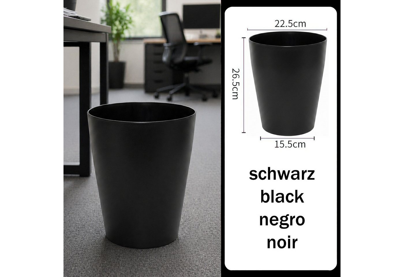 Sinoba Papierkorb rund moderner Mülleimer Papiereimer 788789, aus Kunststoff ideal für Kinderzimmer Küche Büro, 12 Liter Höhe 26,5cm – Bild 2 von 5