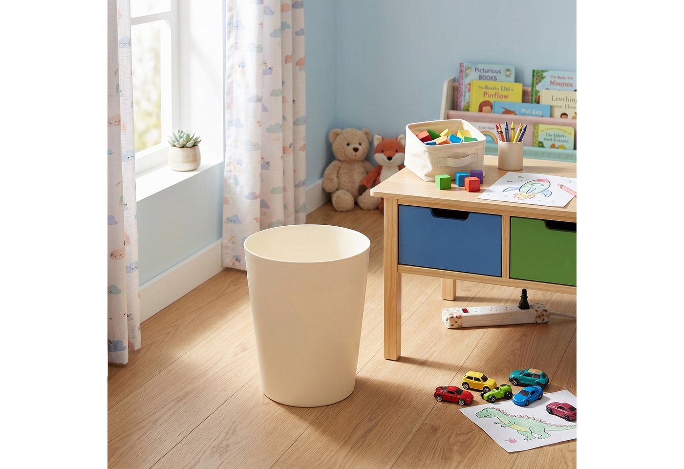 Sinoba Papierkorb rund moderner Mülleimer Papiereimer 788789, aus Kunststoff ideal für Kinderzimmer Küche Büro, 12 Liter Höhe 26,5cm – Bild 5 von 5