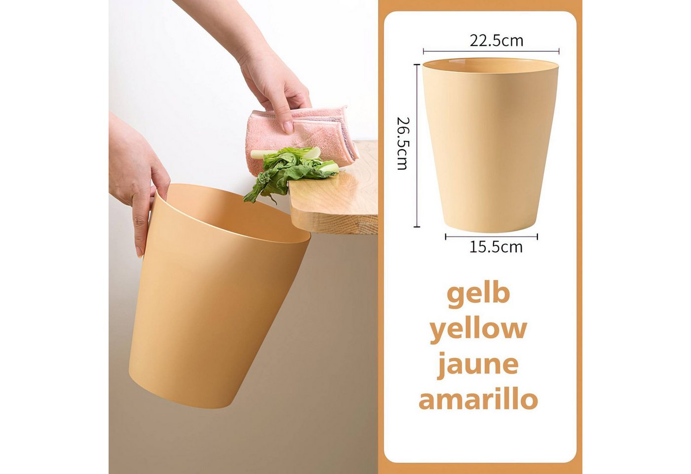 Sinoba Papierkorb rund moderner Mülleimer Papiereimer 788789, aus Kunststoff ideal für Kinderzimmer Küche Büro, 12 Liter Höhe 26,5cm – Bild 2 von 5