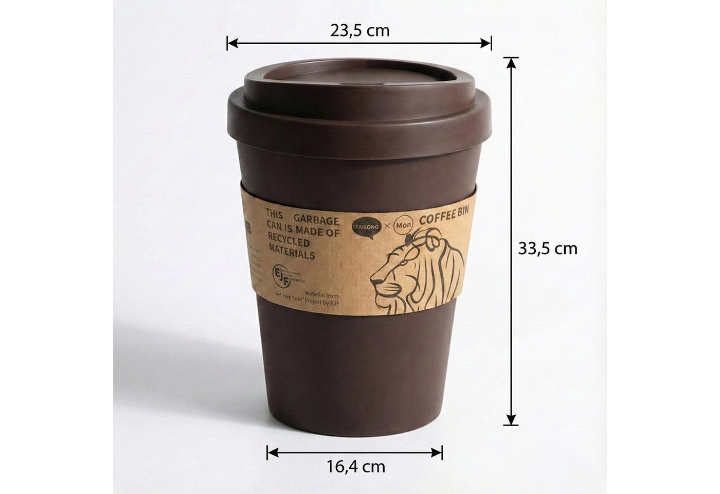 Sinoba Papierkorb XXL Kaffeebecher Coffeecup, Abfalleimer Mülleimer mit abnehmbaren Schwingdeckel 11 Liter – Bild 2 von 5
