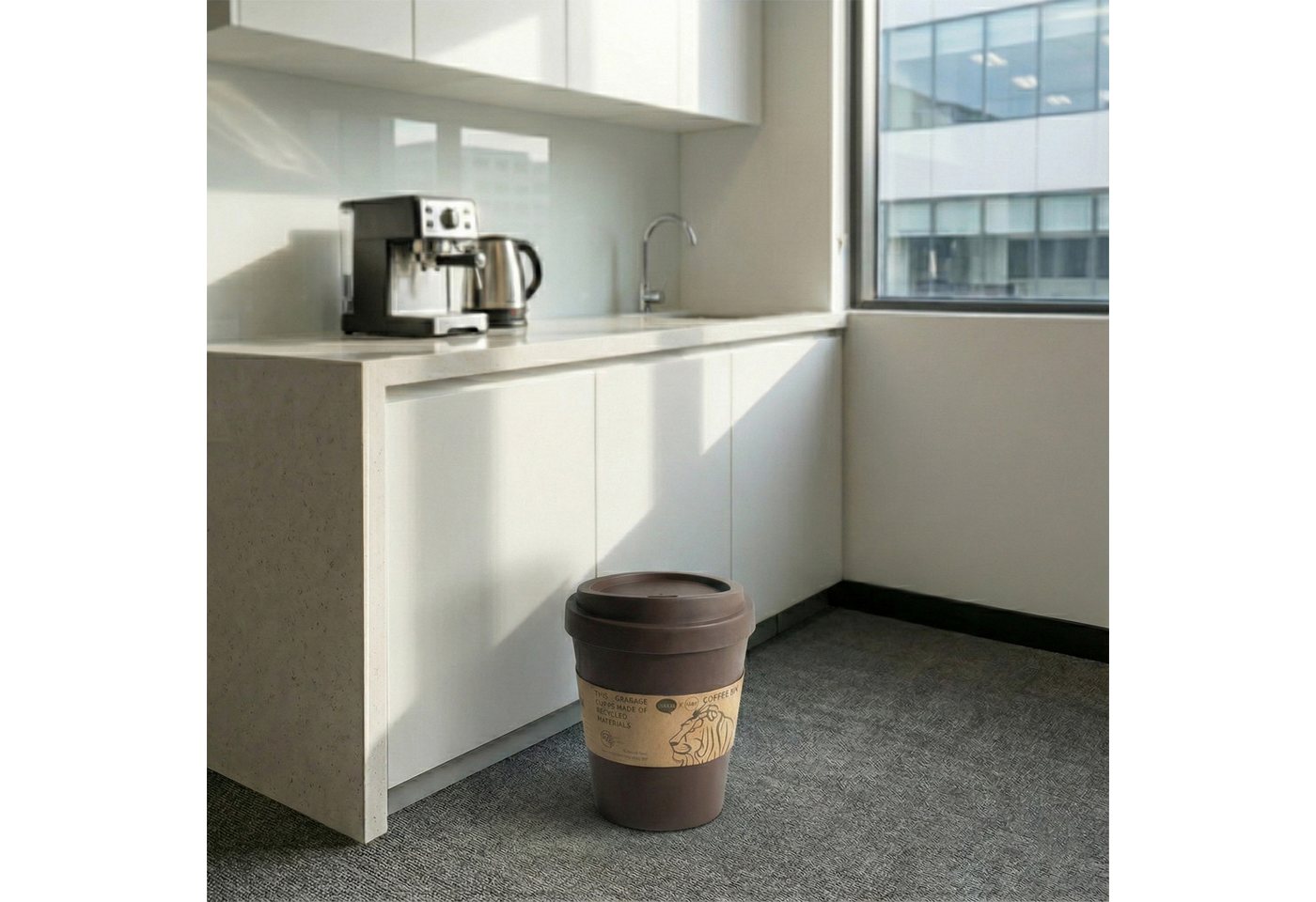 Sinoba Papierkorb XXL Kaffeebecher Coffeecup, Abfalleimer Mülleimer mit abnehmbaren Schwingdeckel 11 Liter – Bild 4 von 5