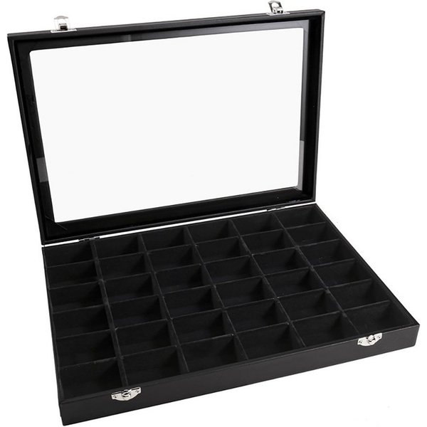 Sinoba Schmuckkasten Schmucklade Schmuckkästchen Schmuckbox für Ringe Ketten Ohrringe, Holz-Korpus, Velours-Bezug, mit Echtglas-Deckel