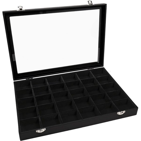 Sinoba Schmuckkasten Schmucklade Schmuckkästchen Schmuckbox für Ringe Ketten Ohrringe, Holz-Korpus, Velours-Bezug, mit Echtglas-Deckel