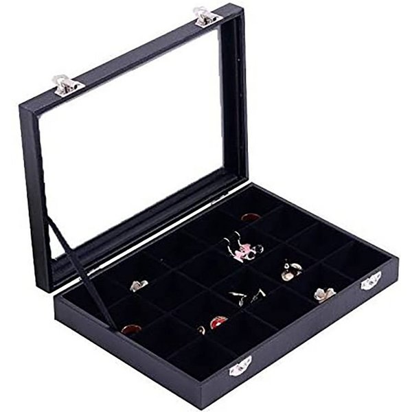 Sinoba Schmuckkasten Schmucklade Schmuckkästchen Schmuckbox für Ringe Ketten Ohrringe, Holz-Korpus, Velours-Bezug, mit Echtglas-Deckel