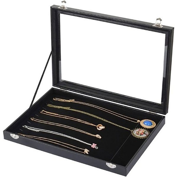 Sinoba Schmuckkasten Schmucklade Schmuckkästchen Schmuckbox für Ringe Ketten Ohrringe, Holz-Korpus, Velours-Bezug, mit Echtglas-Deckel