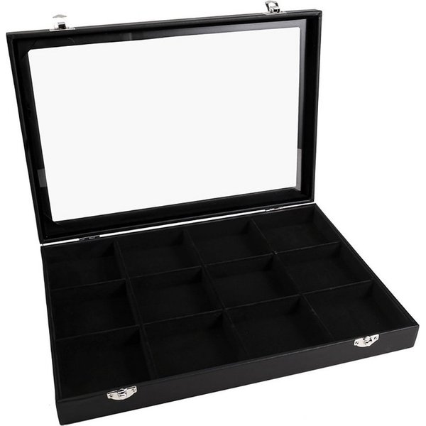 Sinoba Schmuckkasten Schmucklade Schmuckkästchen Schmuckbox für Ringe Ketten Ohrringe, Holz-Korpus, Velours-Bezug, mit Echtglas-Deckel