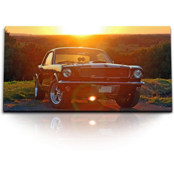 Sinus Art Leinwandbild Kunstdruck Bilder 120x60cm Ford Mustang 66 Oldtimer Sonnenuntergang Mu, (1 St)