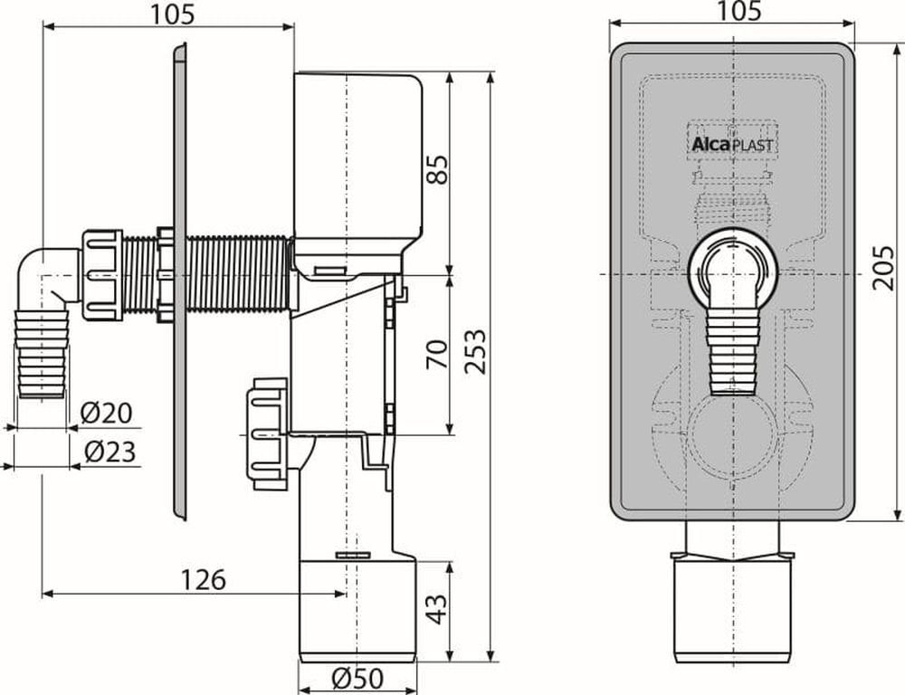 AlcaPlast Siphon AlcaPlast APS3 Geräte Siphon Unterputz, Abwasseranschluss für Waschmaschine, Spülmaschine – Bild 2 von 4