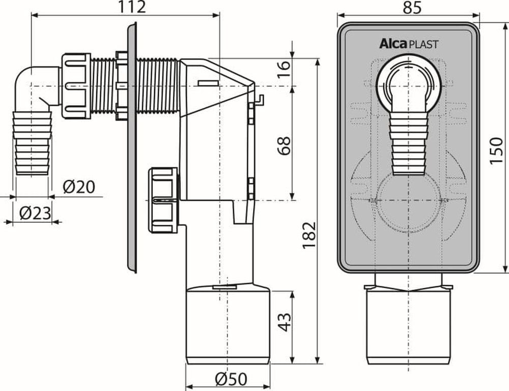 AlcaPlast Siphon AlcaPlast APS3 Geräte Siphon Unterputz, Abwasseranschluss für Waschmaschine, Spülmaschine – Bild 4 von 4