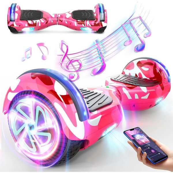 SISIGAD Balance Scooter 6,5 Zoll Dualmotorräder, Hoverboard mit LED-Licht, Smart Bluetooth, Hoverboard mit LED Lichter Bluetooth,Geschenk für Kinder