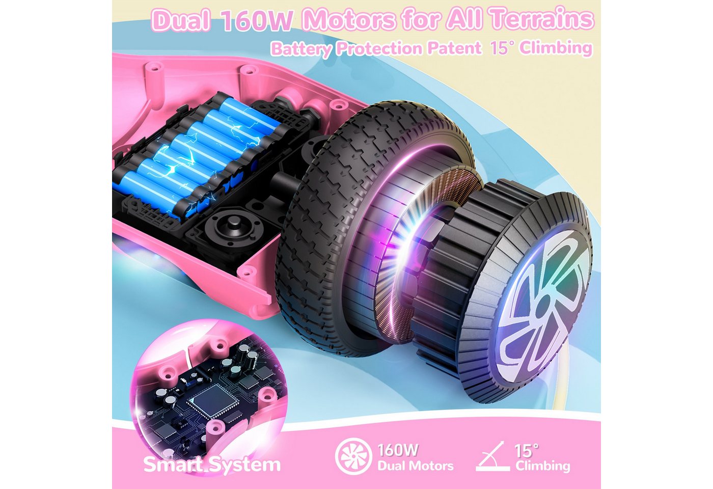 SISIGAD Balance Scooter 6,5 Zoll Dualmotorräder, Hoverboard mit LED-Licht, Smart Bluetooth, Hoverboard mit LED Lichter Bluetooth,Geschenk für Kinder – Bild 3 von 5