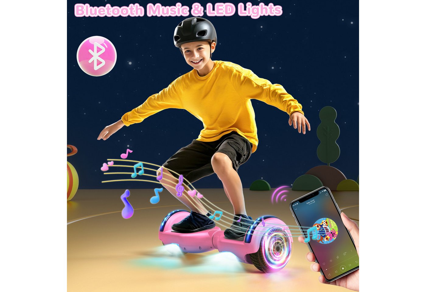 SISIGAD Balance Scooter 6,5 Zoll Dualmotorräder, Hoverboard mit LED-Licht, Smart Bluetooth, Hoverboard mit LED Lichter Bluetooth,Geschenk für Kinder – Bild 4 von 5
