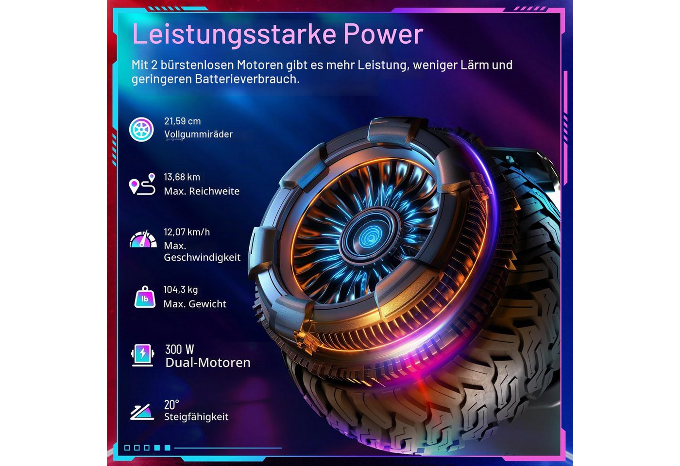 SISIGAD Balance Scooter 8,5 Zoll Zweimotoren Hoverboard mit LED-Leuchten und Bluetooth, 160W*2, 10 km/h, bis zu 15 km Reichweite, für Kinder und Erwachsene – Bild 2 von 5