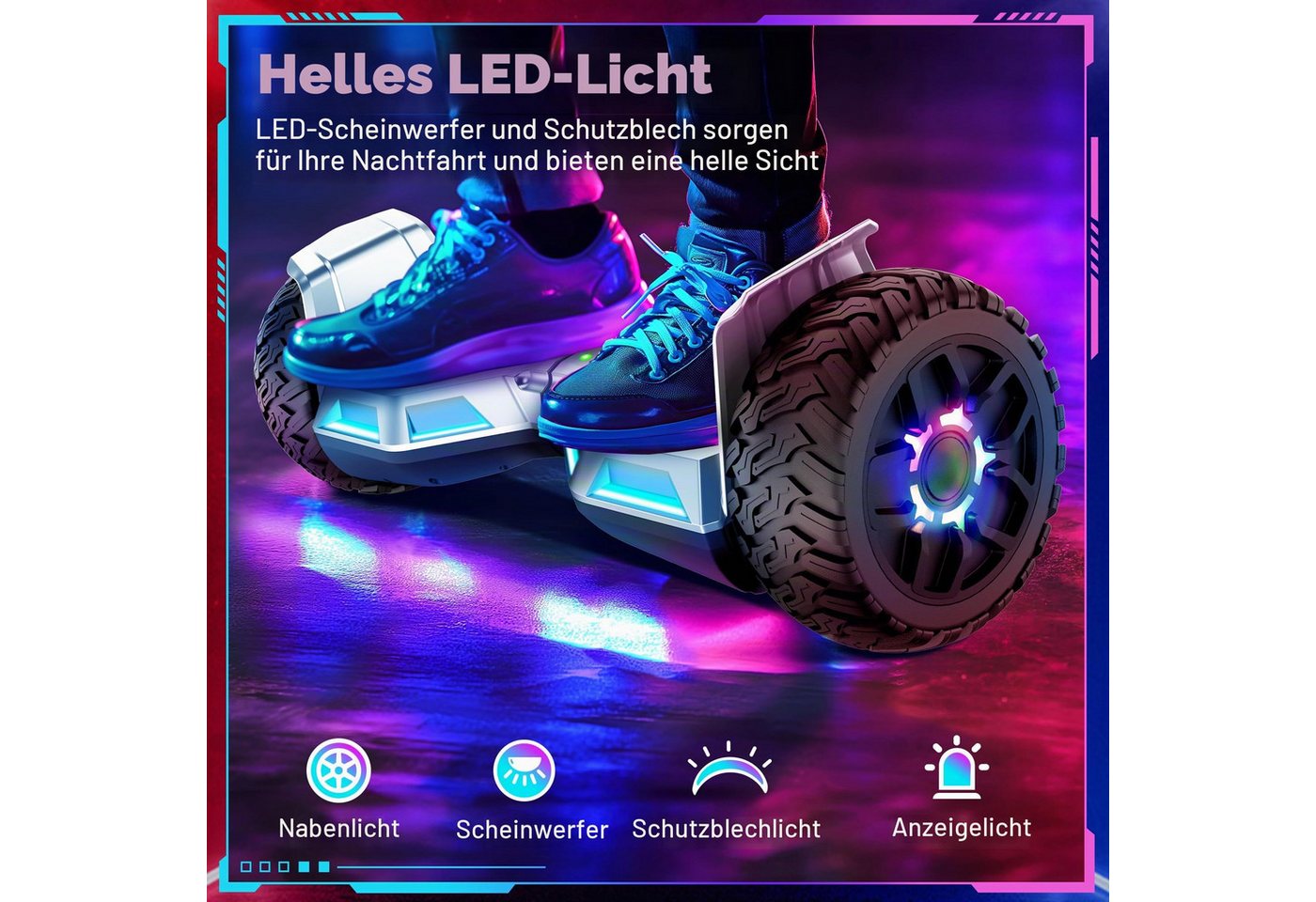 SISIGAD Balance Scooter 8,5 Zoll Zweimotoren Hoverboard mit LED-Leuchten und Bluetooth, 160W*2, 10 km/h, bis zu 15 km Reichweite, für Kinder und Erwachsene – Bild 3 von 5