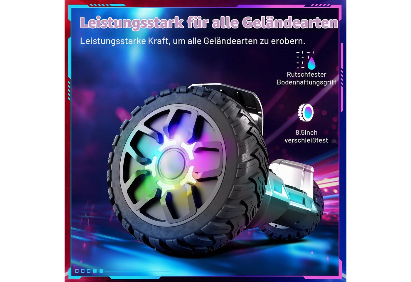 SISIGAD Balance Scooter 8,5 Zoll Zweimotoren Hoverboard mit LED-Leuchten und Bluetooth, 160W*2, 10 km/h, bis zu 15 km Reichweite, für Kinder und Erwachsene – Bild 4 von 5