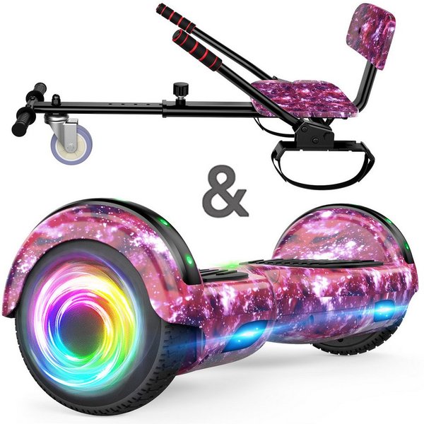 SISIGAD Balance Scooter Kart Set, 6,5'' Hoverboard mit kart,LED, Bluetooth, 8 km/h, 160W, Hoverboards mit Sitz, bis zu 7-8km,Geschenke für Kinder