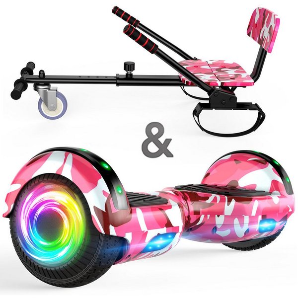 SISIGAD Balance Scooter Kart Set, 6,5'' Hoverboard mit kart,LED, Bluetooth, 8 km/h, 160W, Hoverboards mit Sitz, bis zu 7-8km,Geschenke für Kinder