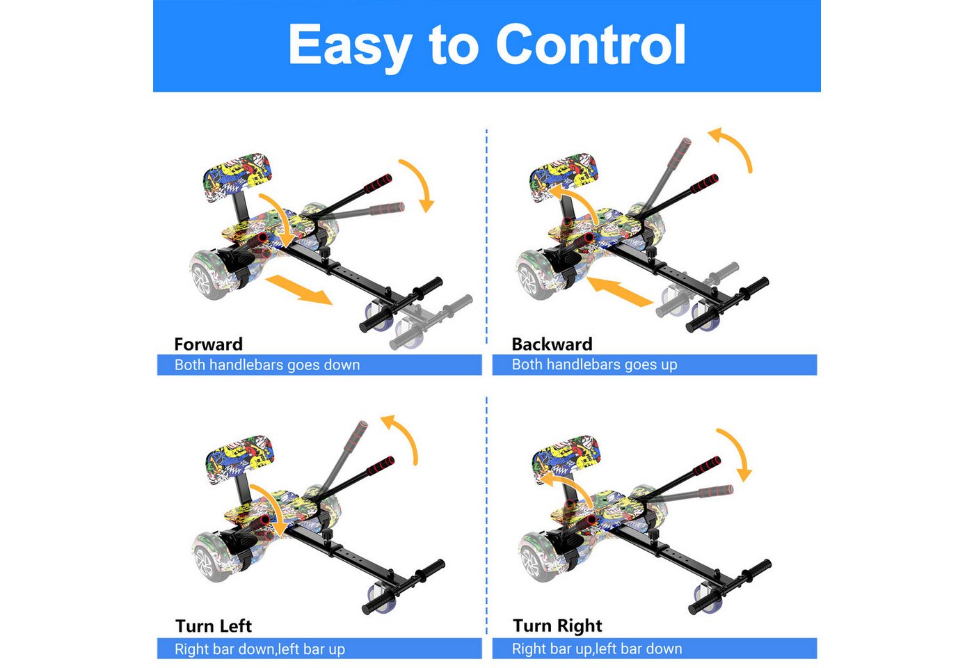 SISIGAD Balance Scooter Kart Set, 6,5'' Hoverboard mit kart,LED, Bluetooth, 8 km/h, 160W, Hoverboards mit Sitz, bis zu 7-8km,Geschenke für Kinder – Bild 4 von 5