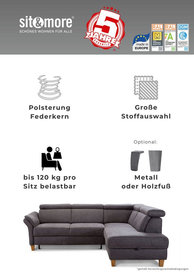 sit&more 2-Sitzer Arngast, inklusive Federkern und Kopfteilverstellung – Bild 3 von 5