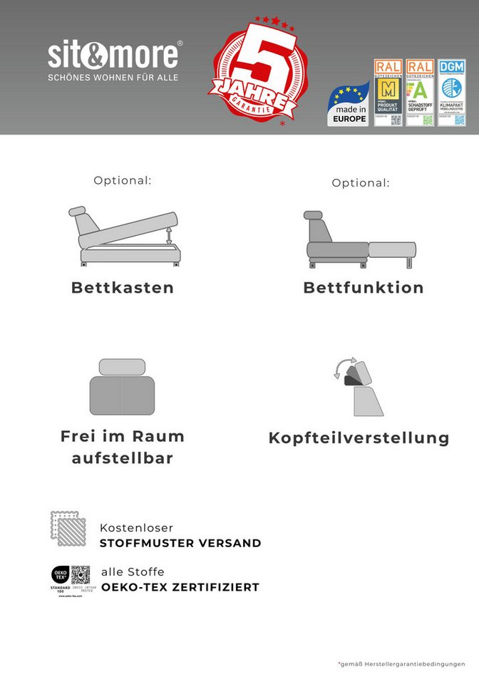sit&more 2-Sitzer Arngast, inklusive Federkern und Kopfteilverstellung – Bild 4 von 5