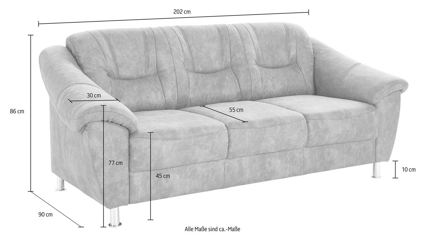 sit&more 3-Sitzer Salsa, B: 202 cm, Federkern, komfortable Sitzhöhe 45 cm, Frei im Raum stellbar, 110 kg je Sitzplatz, zeitloses Design – Bild 5 von 5