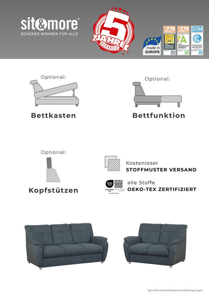 sit&more 3-Sitzer Sonoma, B: 189 cm, Federkern, Komfortsitzhöhe 45 cm, Couch frei stellbar, 3-Sitzer Sofa, Stoffvarianten – Bild 2 von 5