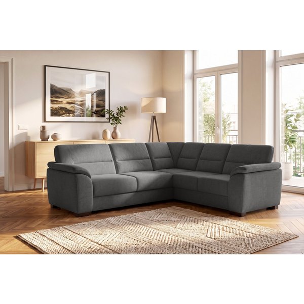 sit&more Ecksofa Montego L-Form, B: 256 cm, große Stoffauswahl, Komfortsitzhöhe 46 cm, mit Schlaffunktion und Schubkasten mit Stauraum