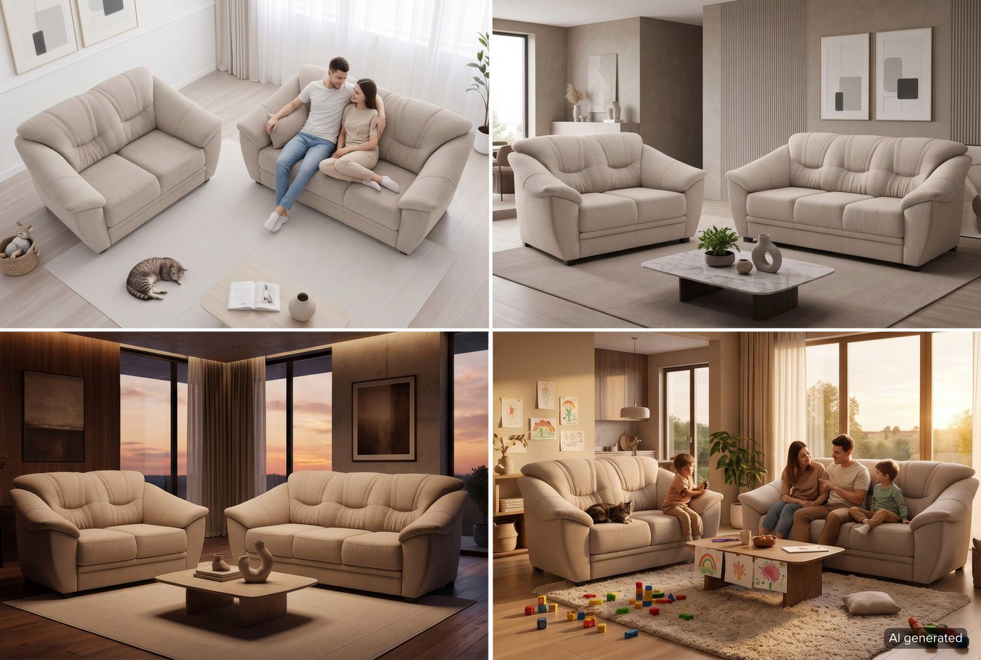 sit&more Polstergarnitur Savona, Set: 2- & 3er-Sofa, B: 148 bzw. 198 cm, Federkern-Polsterung, komfortable Sitzhöhe 46 cm, frei im Raum stellbar, stilvolles Des – Bild 5 von 5